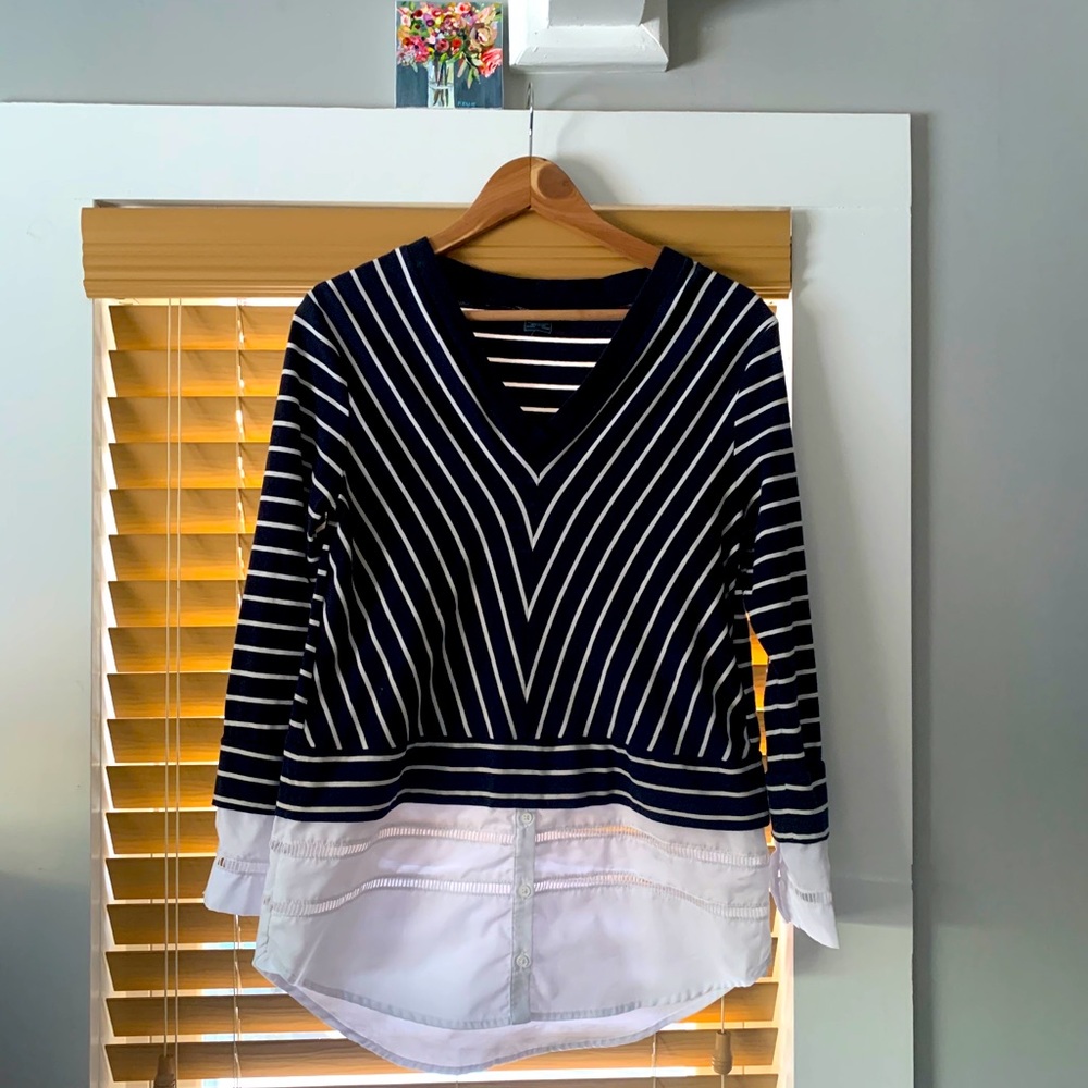 French Connection Navy and White V Neck - Size XS